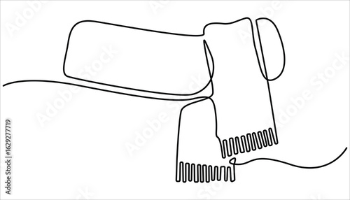 
Autumn scarf continuous one line drawing, single line art, minimalist sketch line vector illustration, Scarf one line drawing vector. concept of dressing warmly, cold snap or autumn-winter season.
