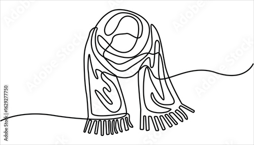 
Autumn scarf continuous one line drawing, single line art, minimalist sketch line vector illustration, Scarf one line drawing vector. concept of dressing warmly, cold snap or autumn-winter season.