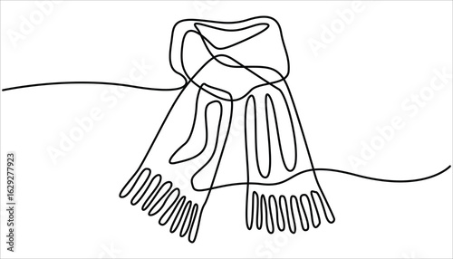 
Autumn scarf continuous one line drawing, single line art, minimalist sketch line vector illustration, Scarf one line drawing vector. concept of dressing warmly, cold snap or autumn-winter season.