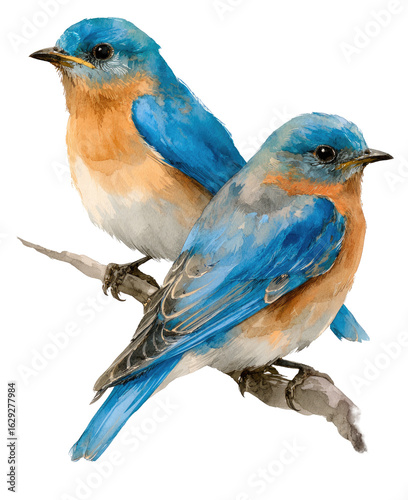 Two bluebirds perched on a branch