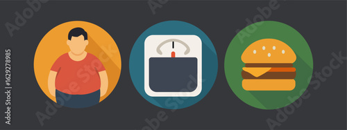 Obesity and Unhealthy Lifestyle Icons Set