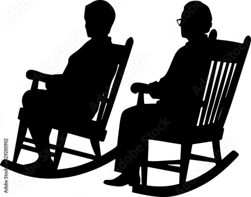 Silhouette of elderly couple relaxing in rocking chairs vector illustration