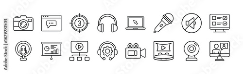 Stock vector icons for video production equipment online meeting webinar and video conference tools