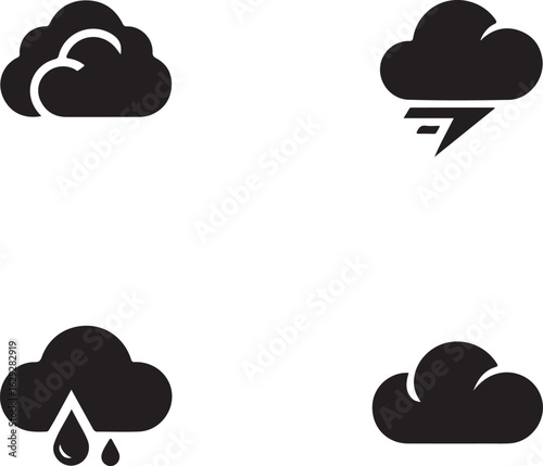 Set of four black weather icons on a white background