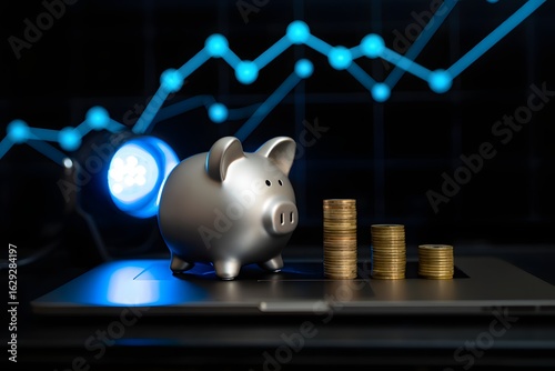 Investment growth strategy piggy bank and stock market graph financial planning tips