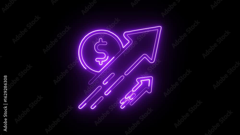 glowing neon increase icon isolated, black background, HD video motion graphic animation glowing neon increase icon isolated, black background, HD video motion graphic animation