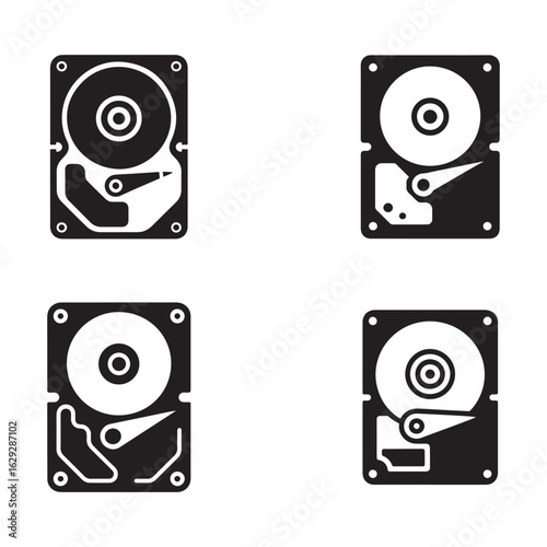 Four Vector Icons of Hard Disk Drives