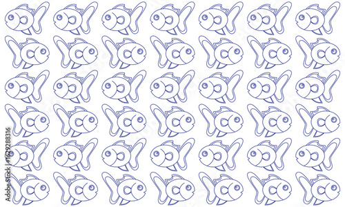 vector graphic gold fish art style blue color line with seamless looping on white color background for aquatic or ocean animal theme background