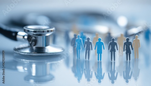 Stethoscope and Silhouettes of People Representing Healthcare and Community