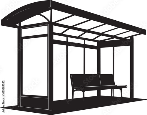 Bus Stop Silhouette in Black | Urban Transport Icon Illustration Vector Format