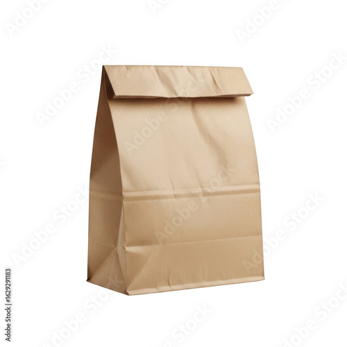 Brown paper lunch bag isolated on transparent background