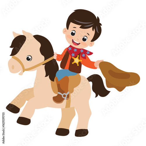 Cute little cowboy riding a horse vector cartoon illustration