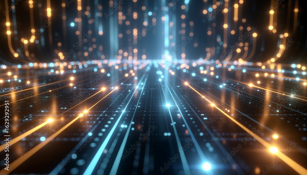 Naklejka premium Digital data stream on a futuristic information highway. Abstract concept of network communication and big data technology.