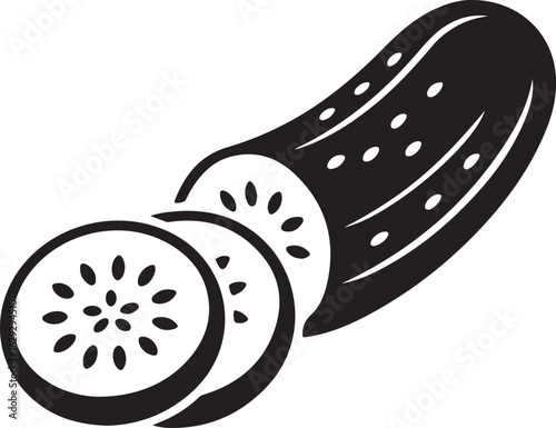 Fresh Sliced Cucumber Silhouette Vector Icon.