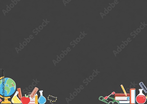 Back to school supplies on blackboard