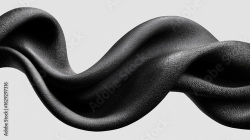 A thin black ribbon flowing in the wind, effortless grace, monochrome elegance, dynamic stillness