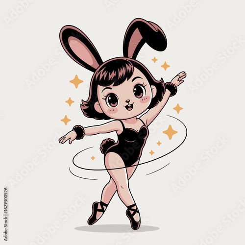 This animated bunny character showcases a dynamic pose while wearing a black outfit and a lovable smile, radiating joy and energy for various creative uses and merchandise.
