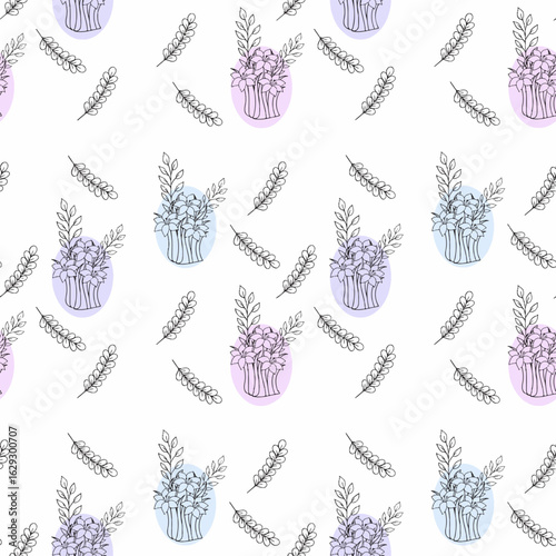 Seamlessly Patterned Decorative Floral Design with Flowers and Leaves. Ideal for decorating textiles, wallpapers, or packaging designs, bringing a lively and natural look.
