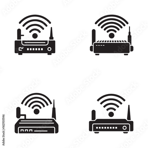 Four Wireless Router Icons for Network Connectivity
