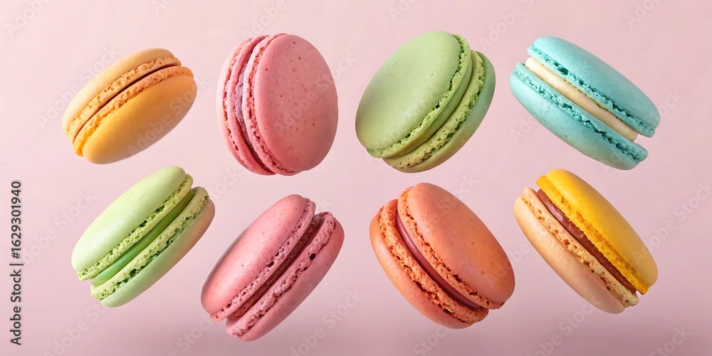 custom made wallpaper toronto digitalAssortment of Colorful Macarons Floating Against a Soft Pink Background french macarons
