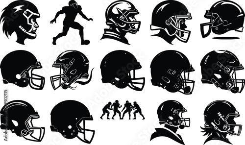 American Football helmet, sports, running   Vector graphics Set" vector bundle