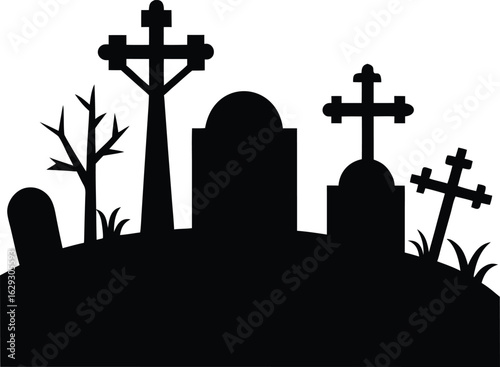 graveyard silhouette vector illustration creepy tombstones clipart halloween spooky scene