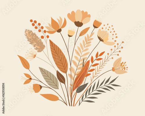 Floral greeting card with hand drawn wildflowers. Vector illustration,cute flowers and leafs isolated icon vector illustration desing vector illustration desing