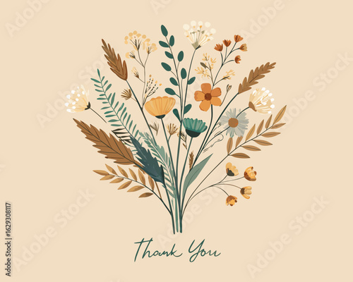Floral greeting card with hand drawn wildflowers. Vector illustration,cute flowers and leafs isolated icon vector illustration desing vector illustration desing
