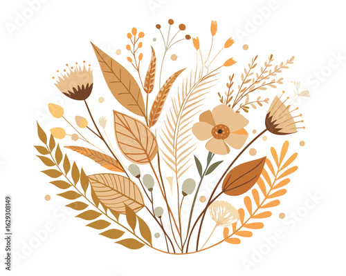 Floral greeting card with hand drawn wildflowers. Vector illustration.