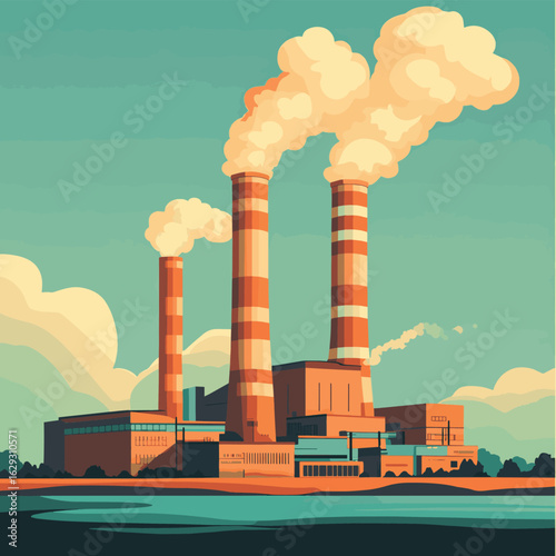 Create a detailed vector illustration of an offshore wind farm, showcasing turbines, support structures, and underwater cables