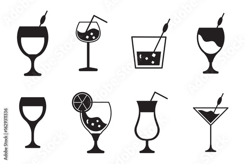 cocktail icons set line art silhouette vector illustration