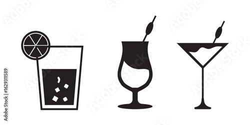cocktail icons set on a white background, set of silhouette cocktails