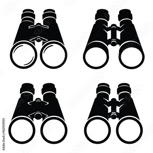 Four Binoculars in Black Silhouette Exploration Observation and Discovery Iconography