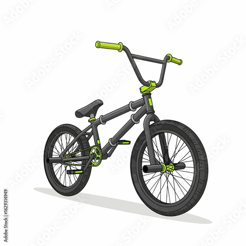Green children’s mountain bike with training wheels for beginner riders