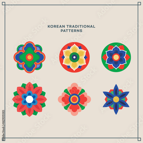 Korean Traditional Floral Motif Collection. 
Colorful design. Oriental decoration. patterns.