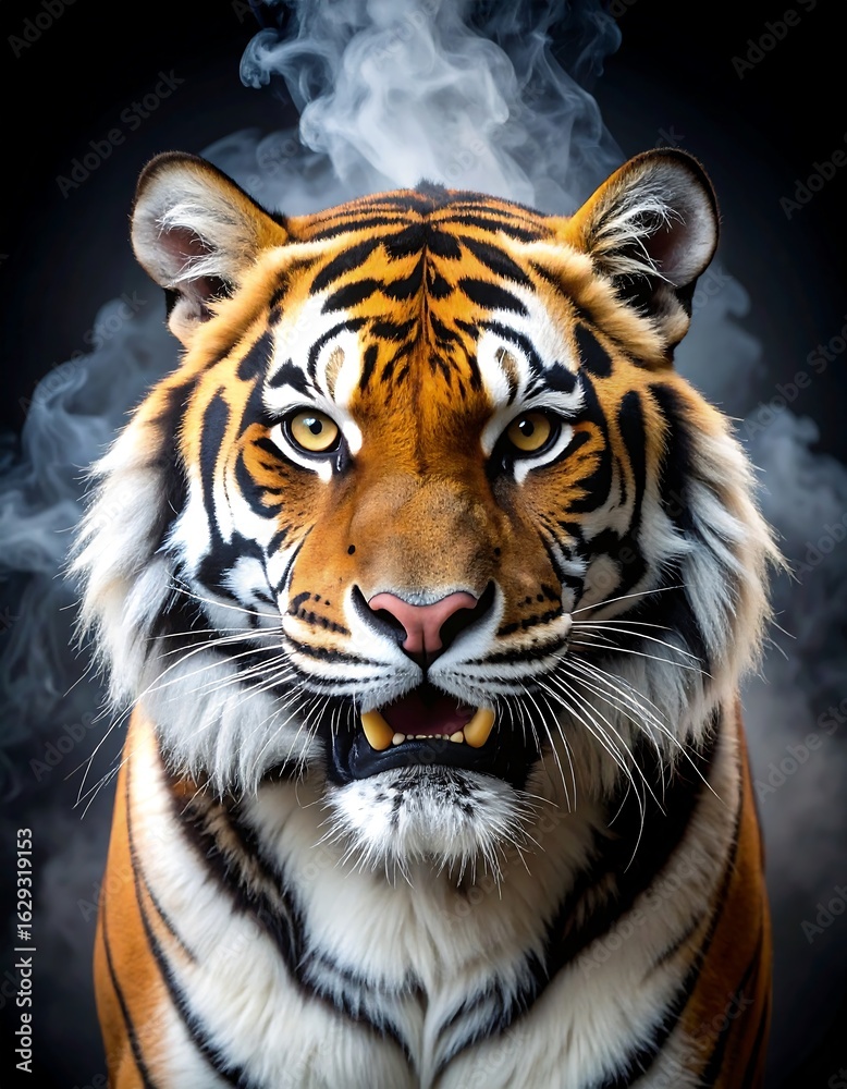 Fototapeta premium Tiger portrait, smoky background