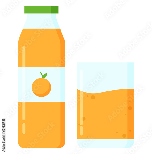 glass and bottle of orange juice drink illustration clipart