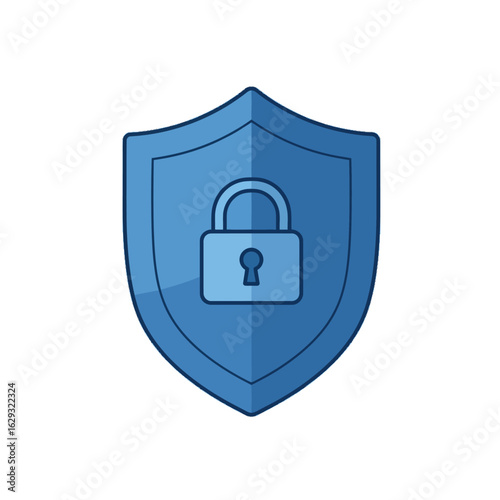 A blue shield icon with a locked padlock in the center, symbolizing security and protection.