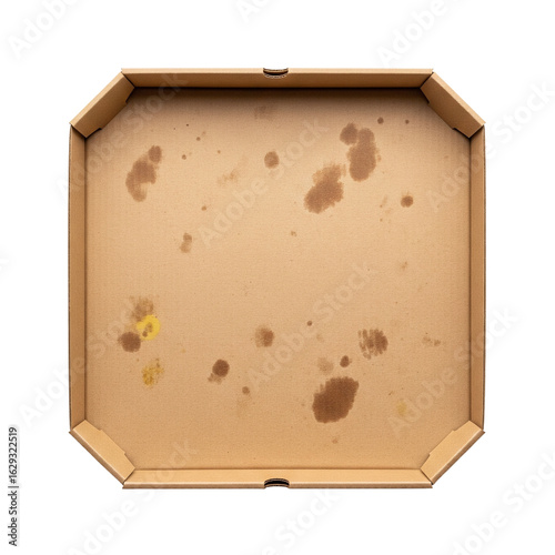 Billede på lærred Empty greasy pizza box after a meal