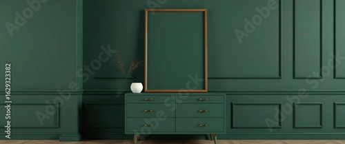 Elegant dark green room with a tall mirror and console table