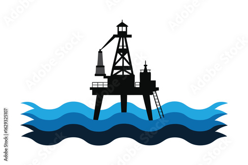 oil derrick in the sea silhouette on white background