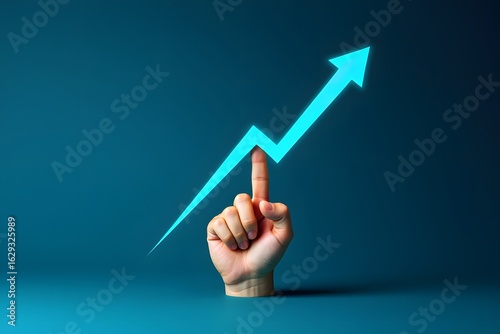 Hand pointing to up arrow graph for business growth and success stock market trend