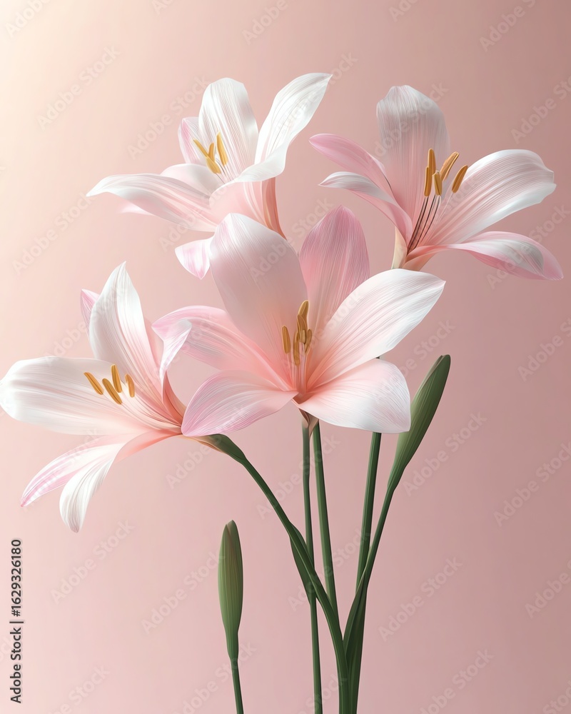 Fototapeta premium a close up of a bouquet of flowers against a soft gradient background,3d soft pop.