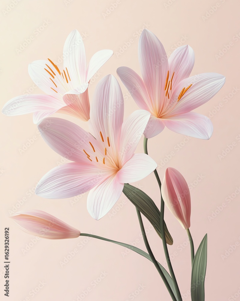 Fototapeta premium a cluster of delicate, pink flowers with prominent, textured petals,3d soft pop.