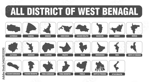 All Districts of West Bengal State Map, India – Administrative Boundaries
