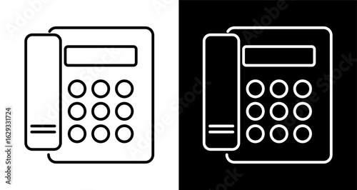 Office telephone line icon set. Minimalist vector graphic of a landline phone for communication and business contact concepts.