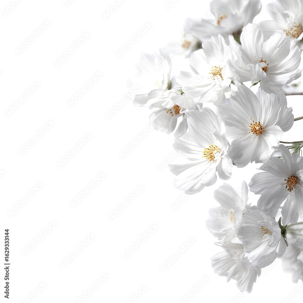 Obraz premium Close-up of a cluster of white flowers, petals delicate and soft, against a dark background