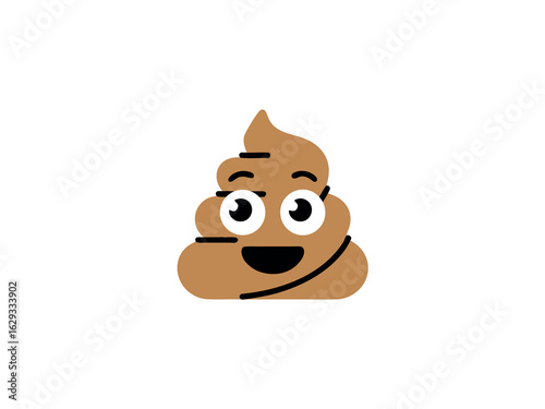 Cute smiling poop emoji with big eyes on white background happy