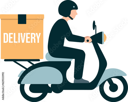 Delivery Courier on Scooter with Orange Package and Delivery Text motorcycle