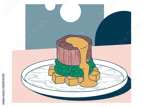 Gourmet Beef Tenderloin Dish With Sauce And Vegetables On Plate food steak